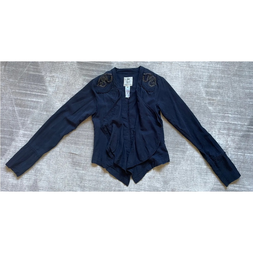 DEPT Women's XS Navy Blue Open Long Sleeve Jacket Blazer 100% Tencel